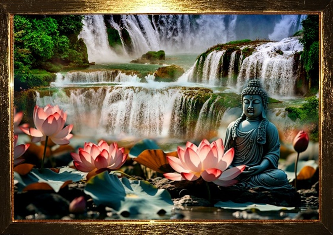 Buddha with Lotus & Waterfall Vastu Frame – Peace, Prosperity & Positive Energy